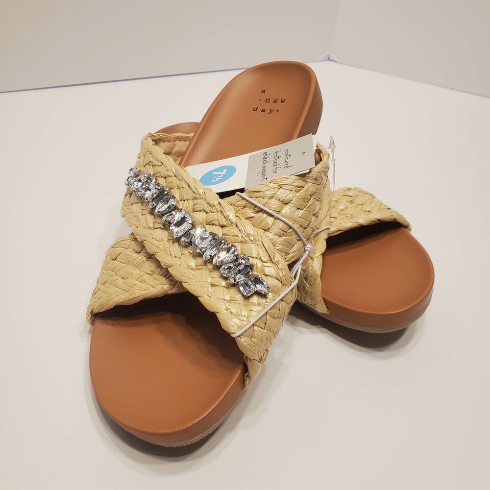 Women's Phylis Raffia Slide In Almond - A New Day, Size 7.5